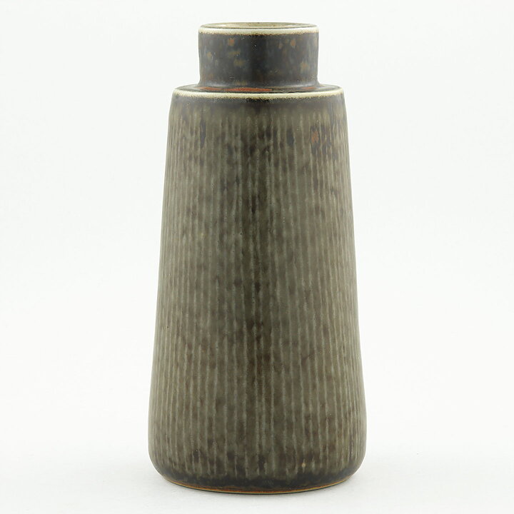 Carl-Harry Stålhane (1960s) Brown Studio Vase with Relief Decor 16 cm