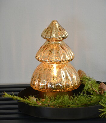 Gran i glas guld 20 cm. granlampa med timer och LED
