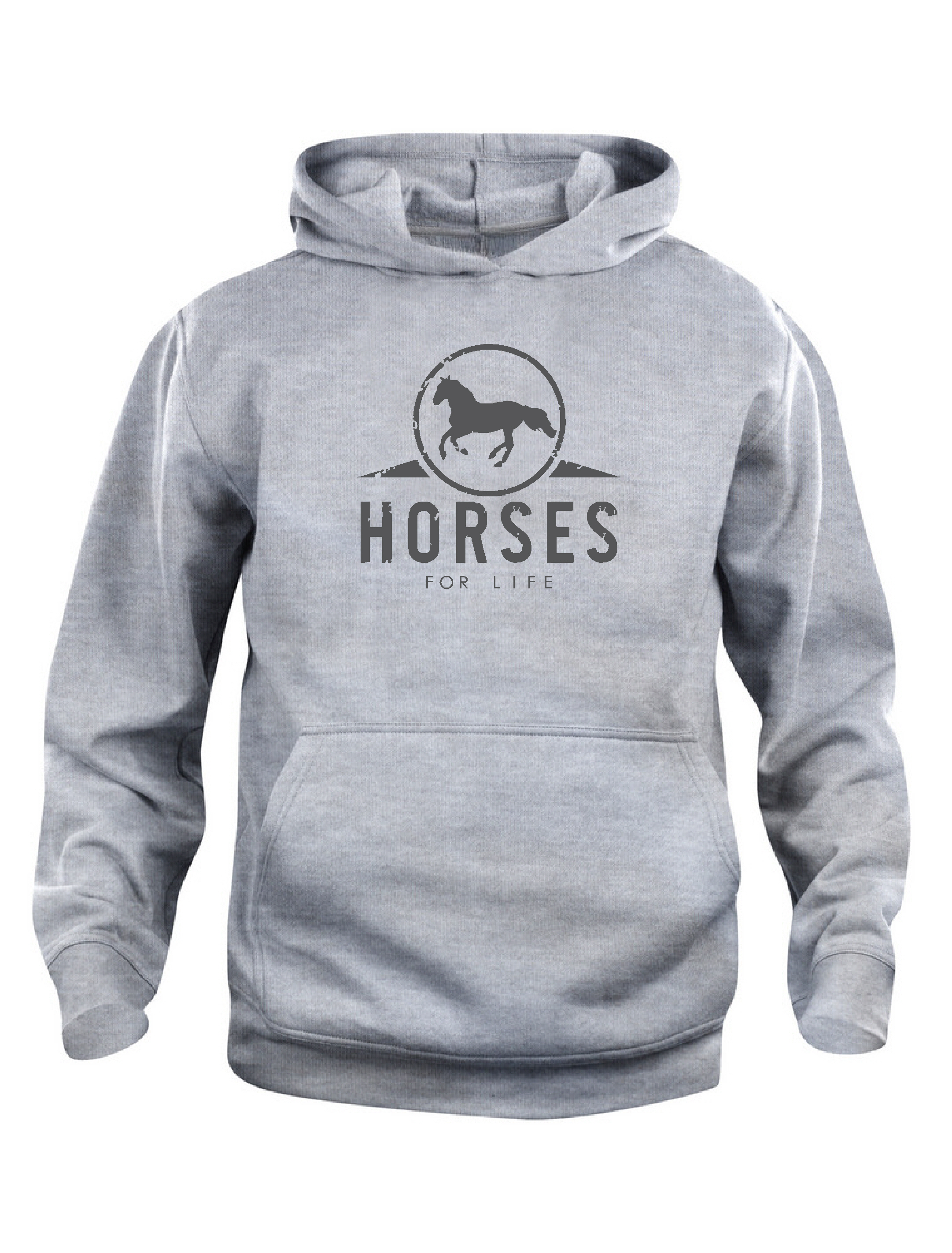 Huvtröja Barn "HORSES FOR LIFE"- Ljusgrå