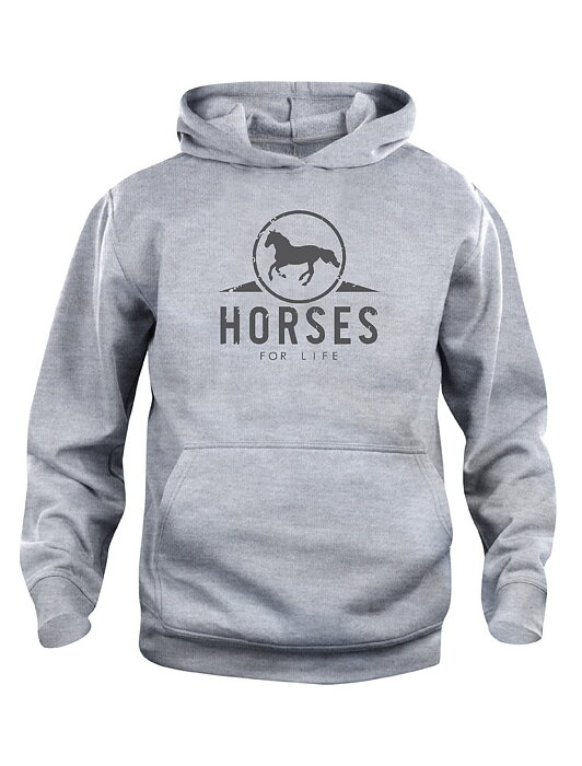 Huvtröja Barn "HORSES FOR LIFE"- Ljusgrå