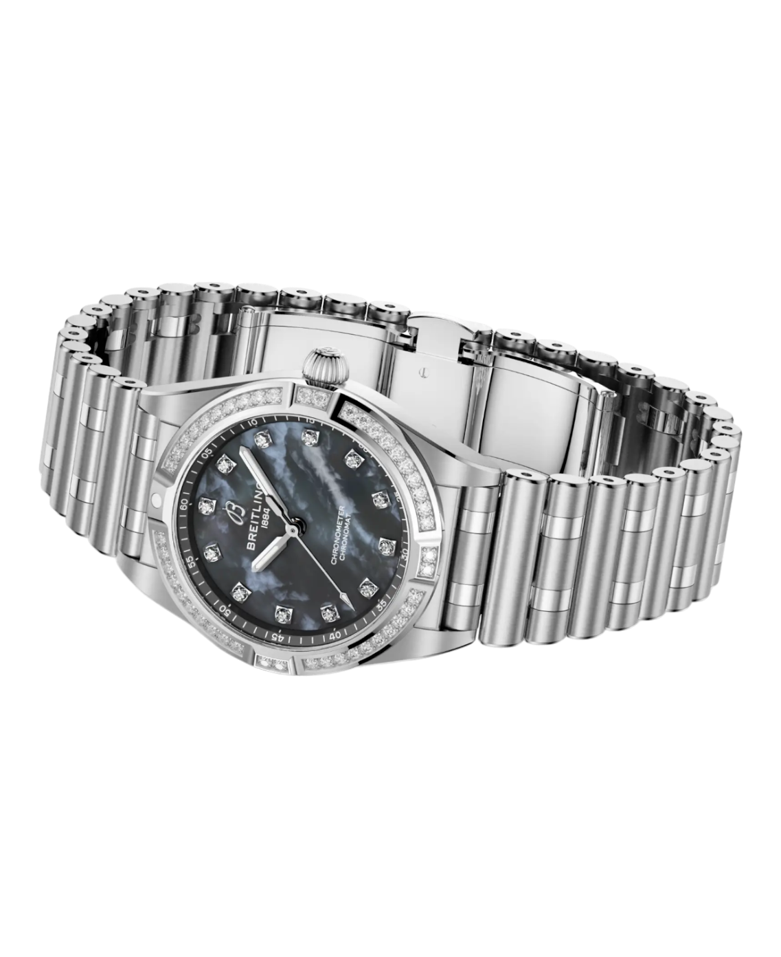 Breitling A72310531G1A1 Chronomat 28 svart pärlemor med diamant bezel sida