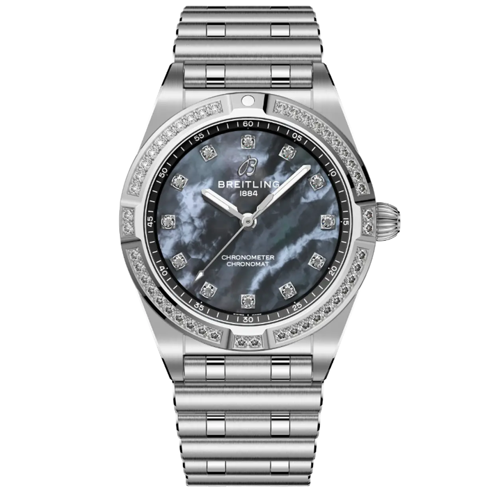 Breitling A72310531G1A1 Chronomat 28 svart pärlemor med diamant bezel