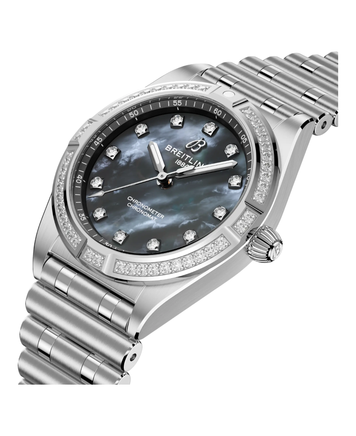 Breitling A72310531G1A1 Chronomat 28 svart pärlemor med diamant bezel profil