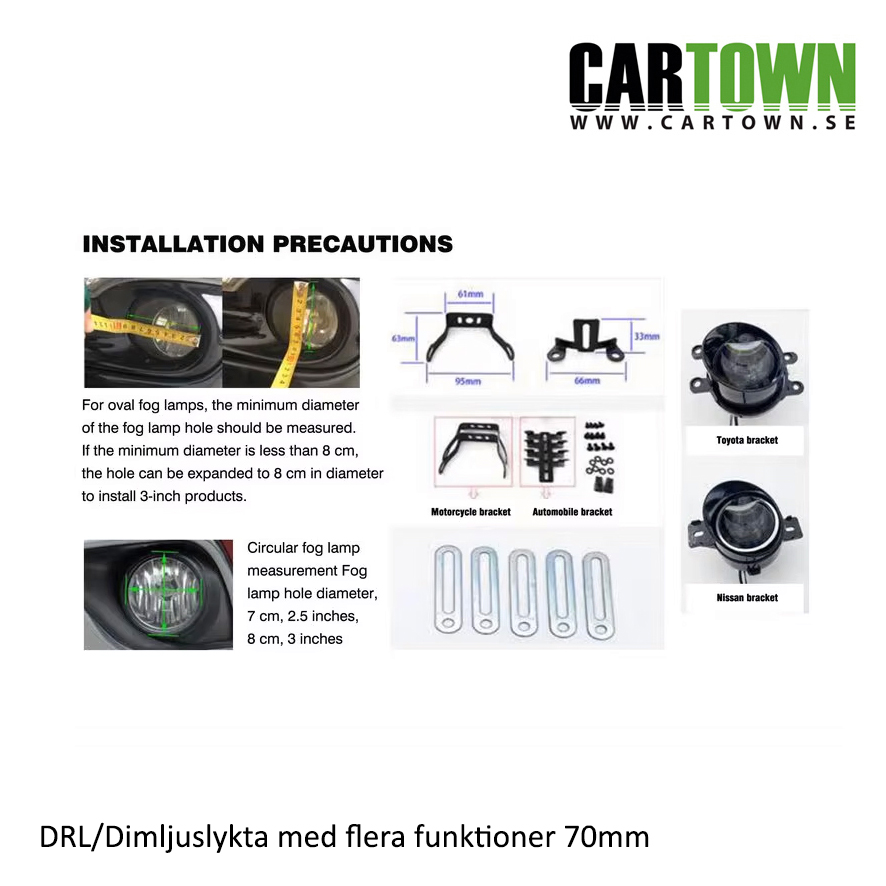 DRL  25W 70mm Runda Alu med monteringsfäste (2st) flerläges - 7