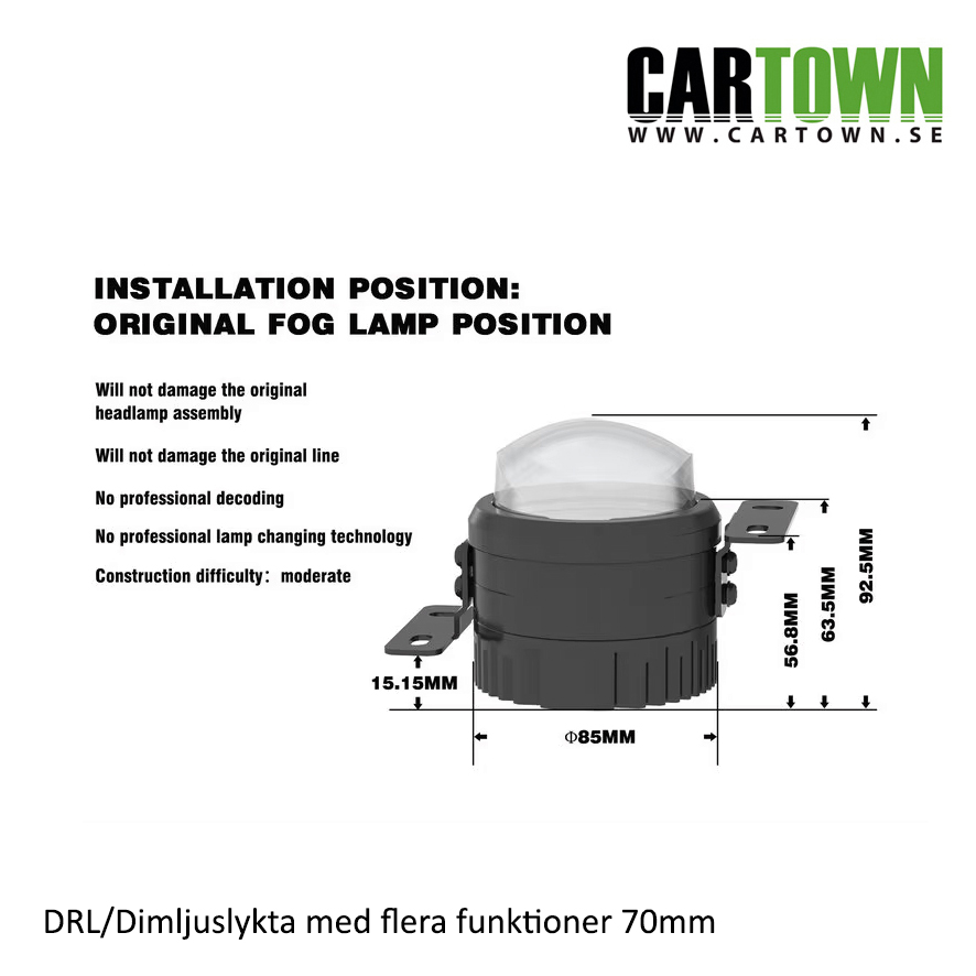 DRL  25W 70mm Runda Alu med monteringsfäste (2st) flerläges - 6