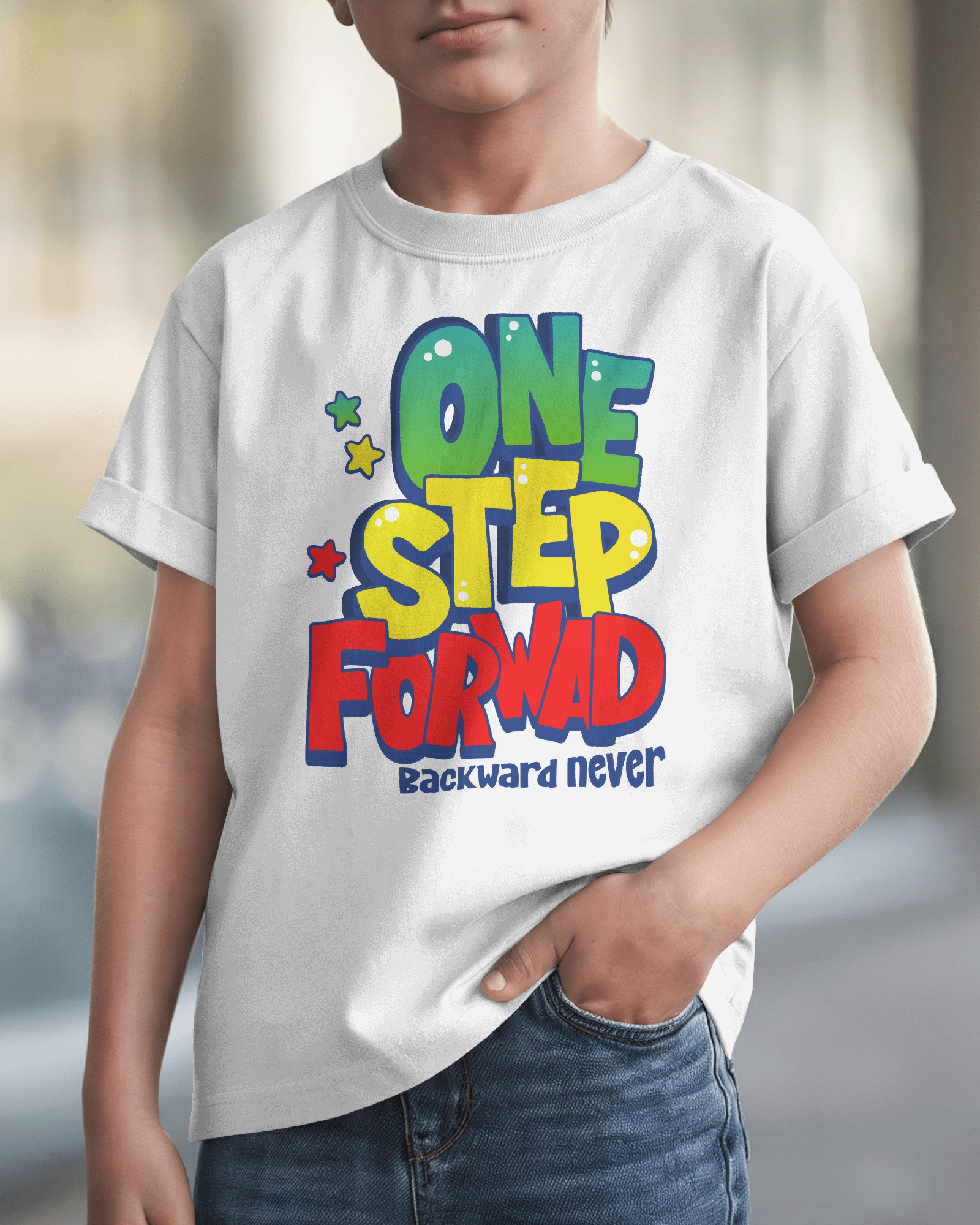 One Step Forward Kids T-shirt White