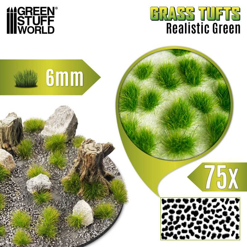 Green Stuff World: Static Grass Tufts - Realistic Green (6mm)