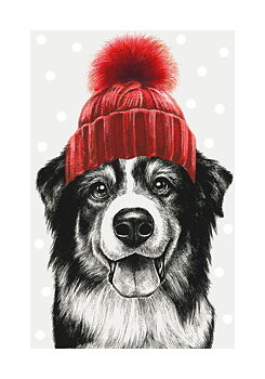 Greeting card Xmas Border Collie in Hat