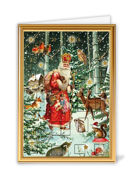 Advent Calendar Card - Santa with Forest Animals