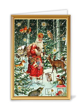 Adventskalenderkort - Santa with Forest Animals