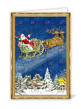 Adventskalenderkort - Santa in His Flying Sleigh