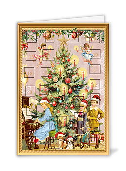 Adventskalenderkort - Children Making Music in Front of Christmas Tree