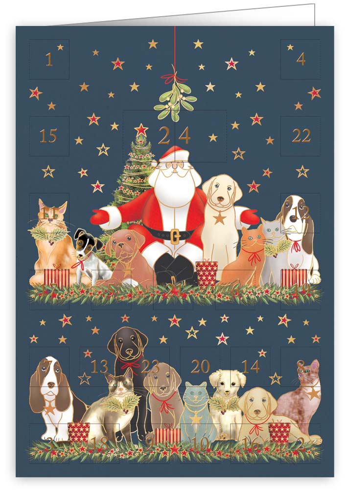 Advent Calendar Card - Santa with Cats and Dogs