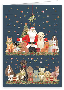 Adventskalenderkort - Santa with Cats and Dogs