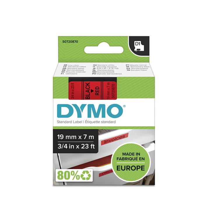 Märkband Dymo D1 19mm sva/röd - 2