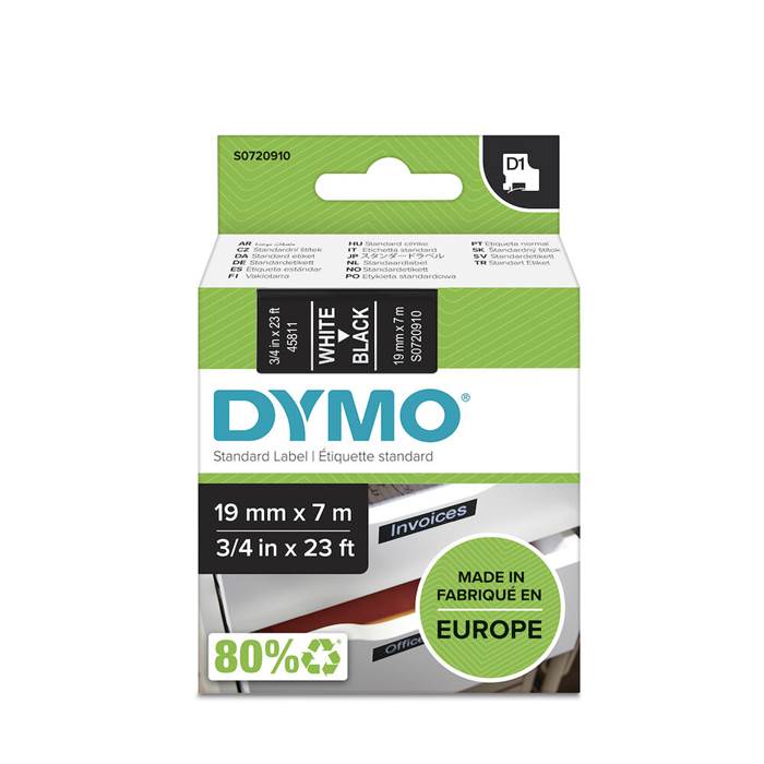 Märkband Dymo D1 19mm vit/sva - 2