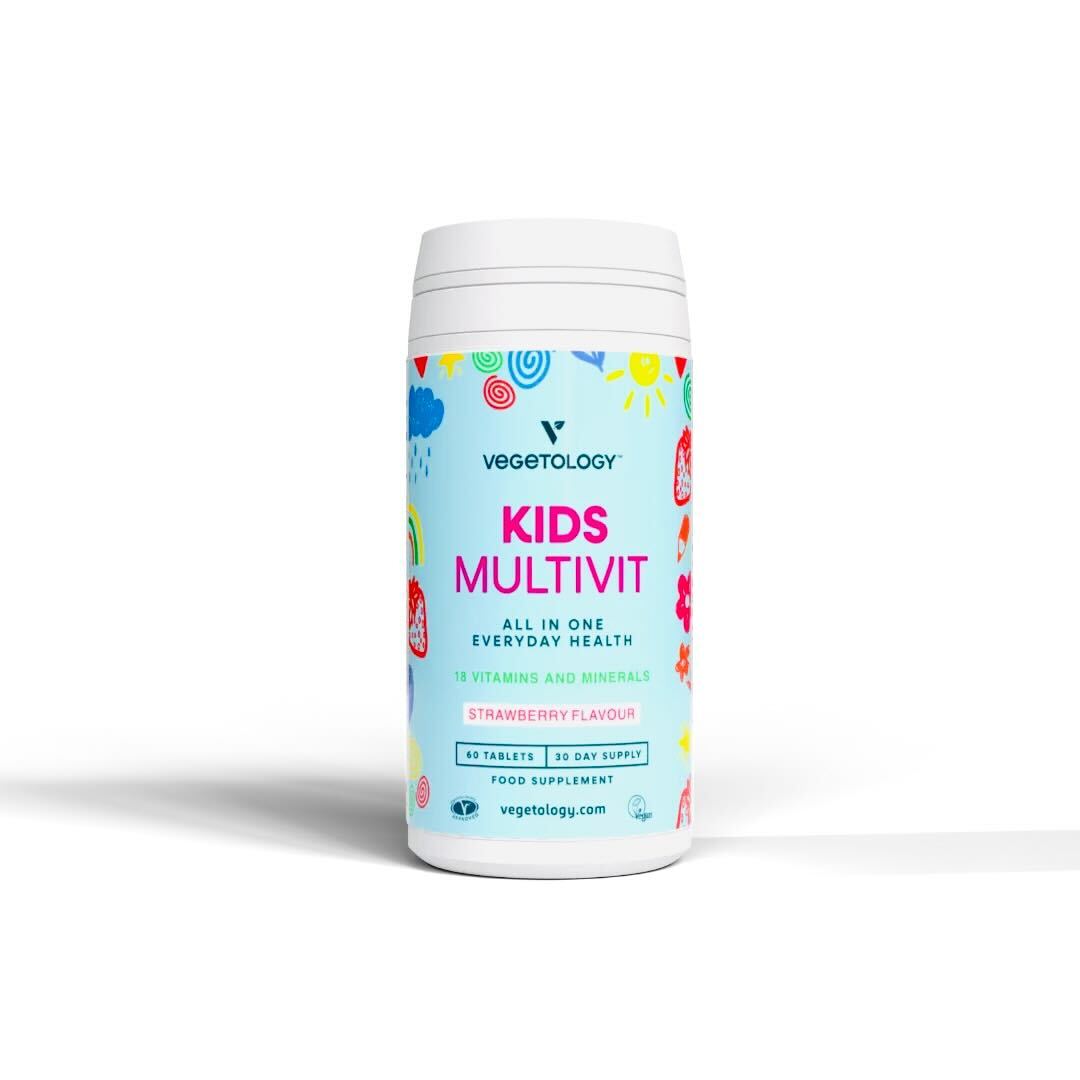 vegansk multivitamin för barn. 60 växtbaserade tuggtabkletter. vegetariskt tillskott.
