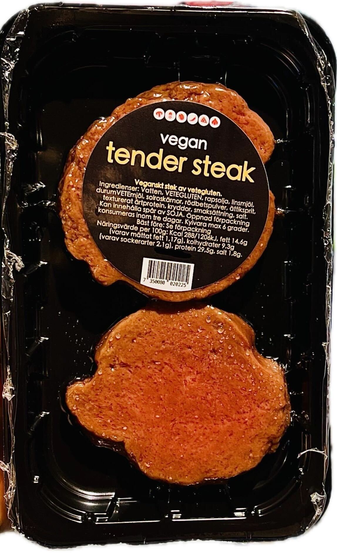 Veganska Tender Steaks i 2-pack – köttiga, vetebaserade biffar perfekta för grillen eller som växtbaserad festmat.