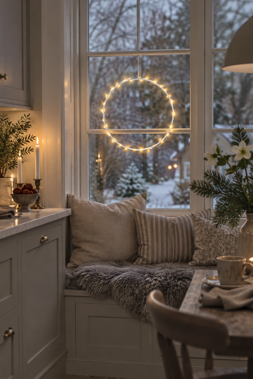 Wreath with light chain - White - 35x35 cm - Battery operated