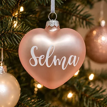 Personlig Julkula Hjärta Rosa med Namn 8 cm