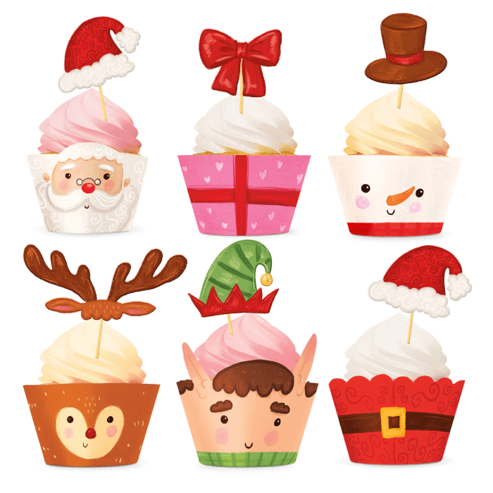 Jul Cupcake Wrappers med Cake Picks