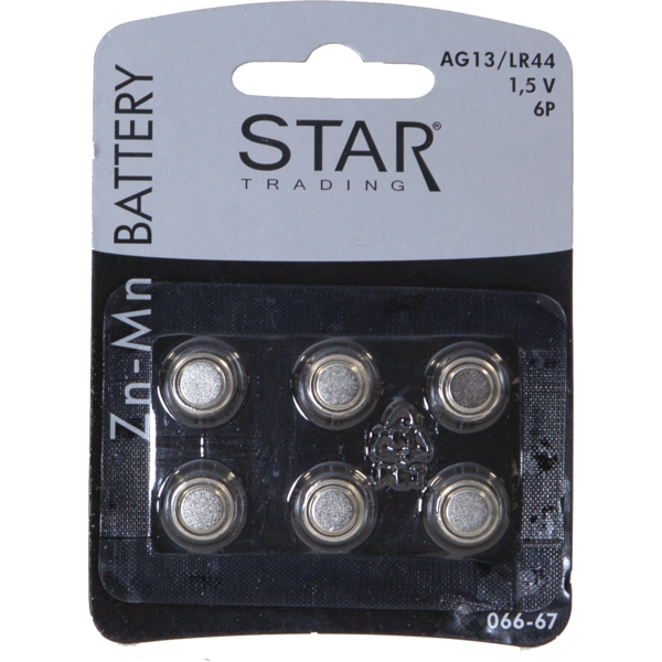 Star Trading 6-pack med AG13/LR44 batterier.