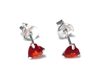 Röda Hjärtan Cubic Zirconia Örhängen i Äkta 925 Silver, Hjärta Örhänge, Kärlek Smycke