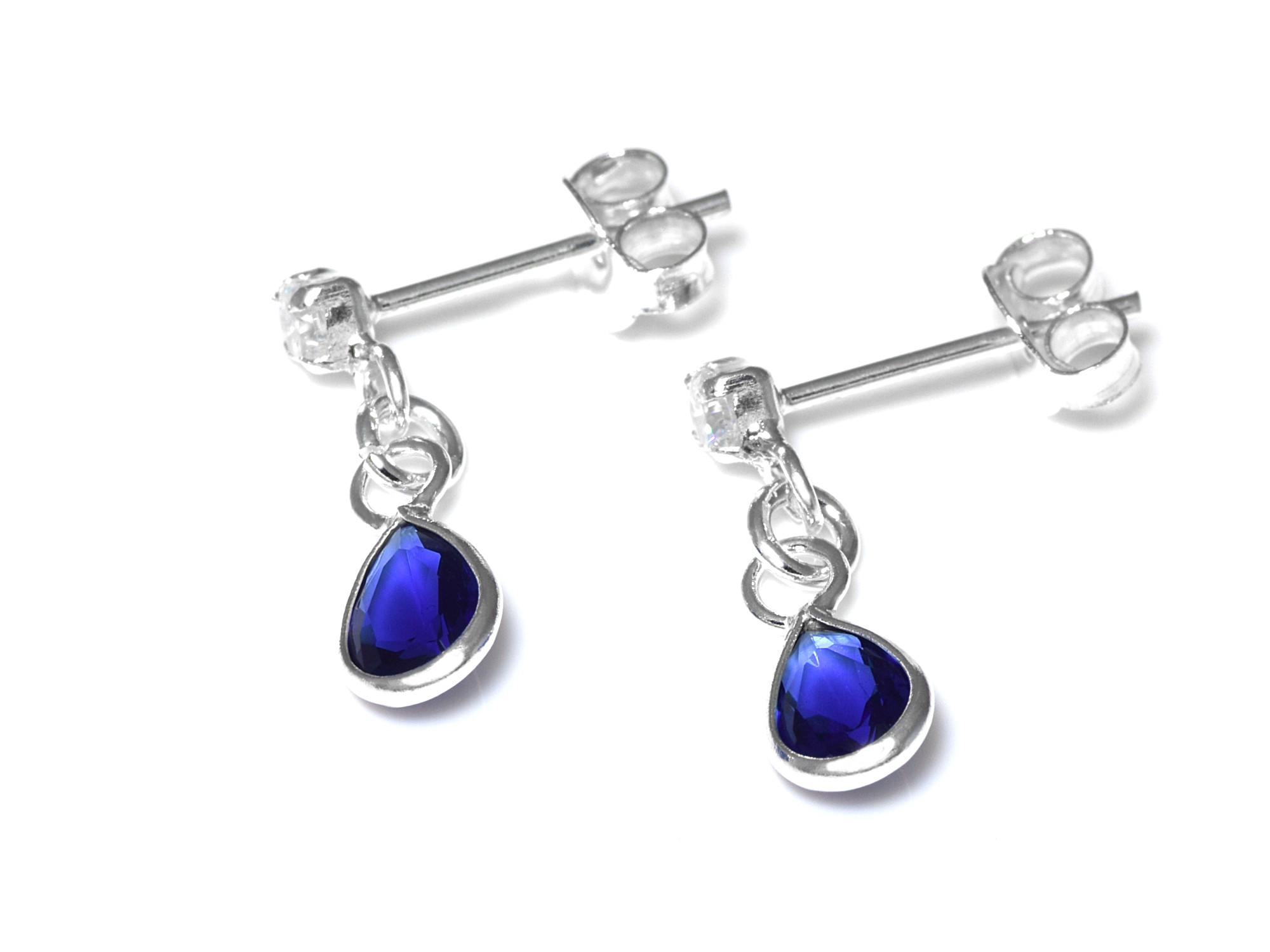 Blåa Droppar Cubic Zirconia Örhängen i Äkta 925 Silver, Blå Tår Örhängen, Dropp Smycke - 2