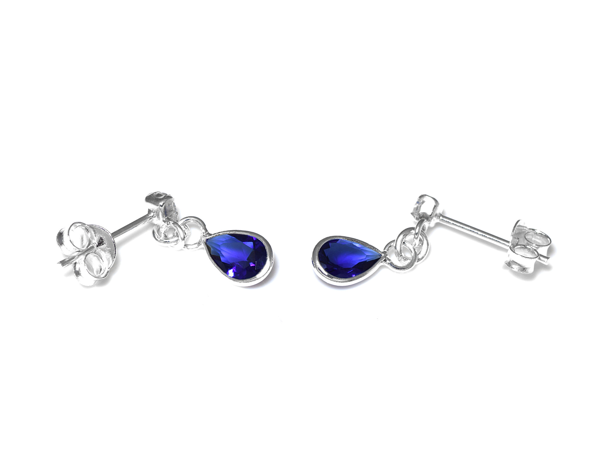 Blåa Droppar Cubic Zirconia Örhängen i Äkta 925 Silver, Blå Tår Örhängen, Dropp Smycke - 3