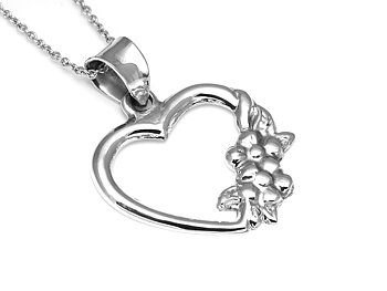 Hjärta med Blommor Halsband i Äkta 925 Silver, Blomster Hänge, Blom Accessoar, Kärlek Smycke
