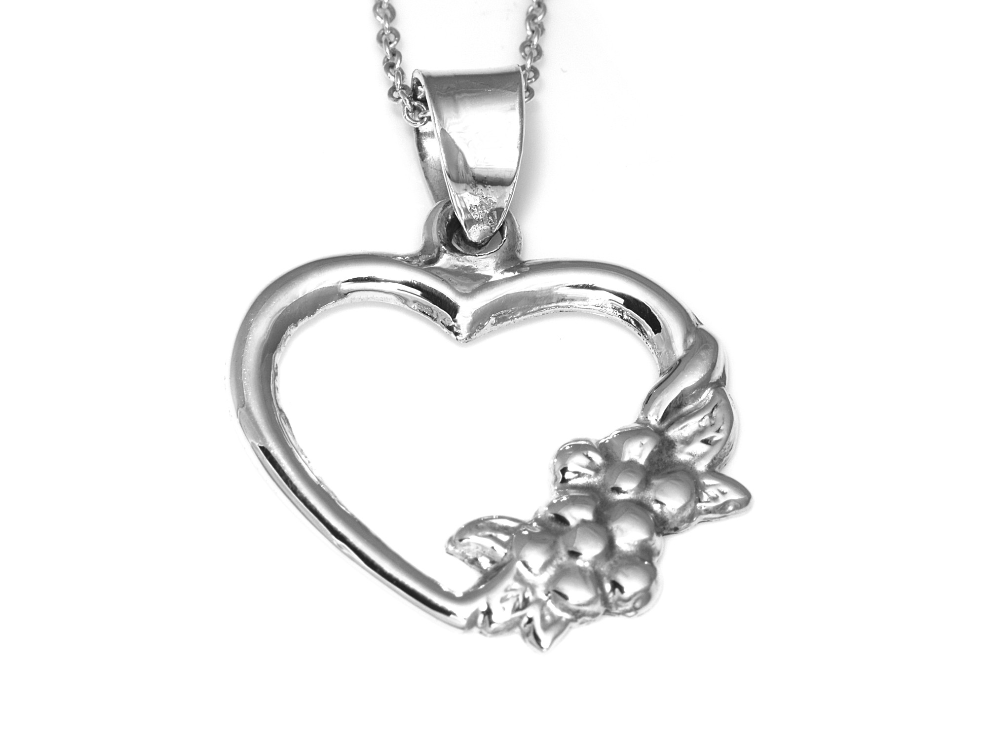 Hjärta med Blommor Halsband i Äkta 925 Silver, Blomster Hänge, Blom Accessoar, Kärlek Smycke - 2