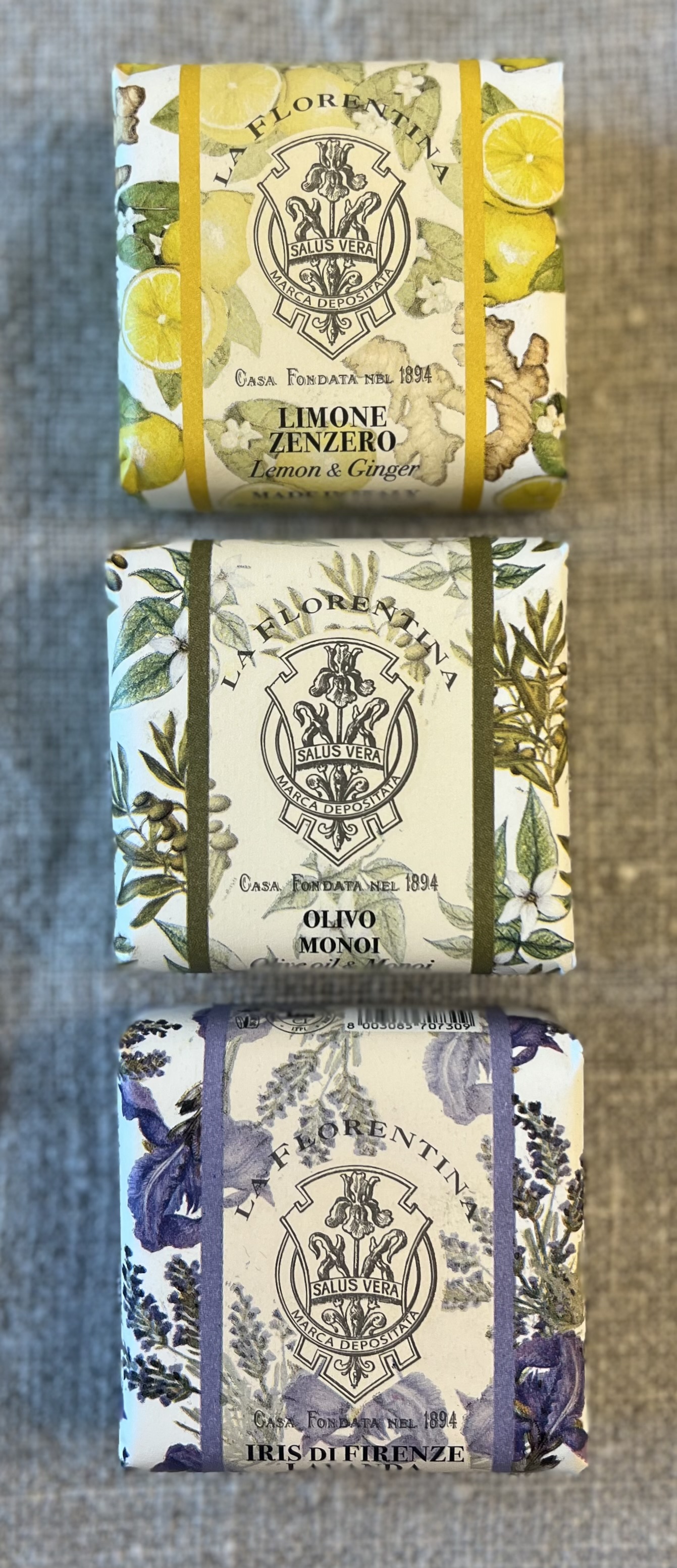 Handgjorda italienska hårdtvålar – Lavendel, Citron & Monoi
