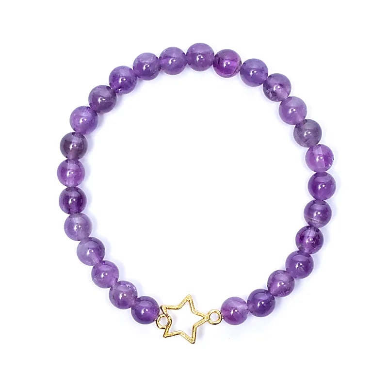Armband ametist resår med stjärna charm 6mm - 2
