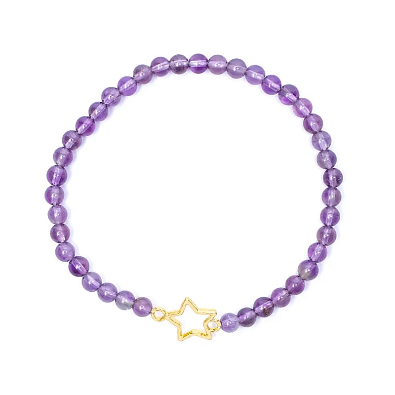 Armband ametist resår med stjärna charm 4mm - 2