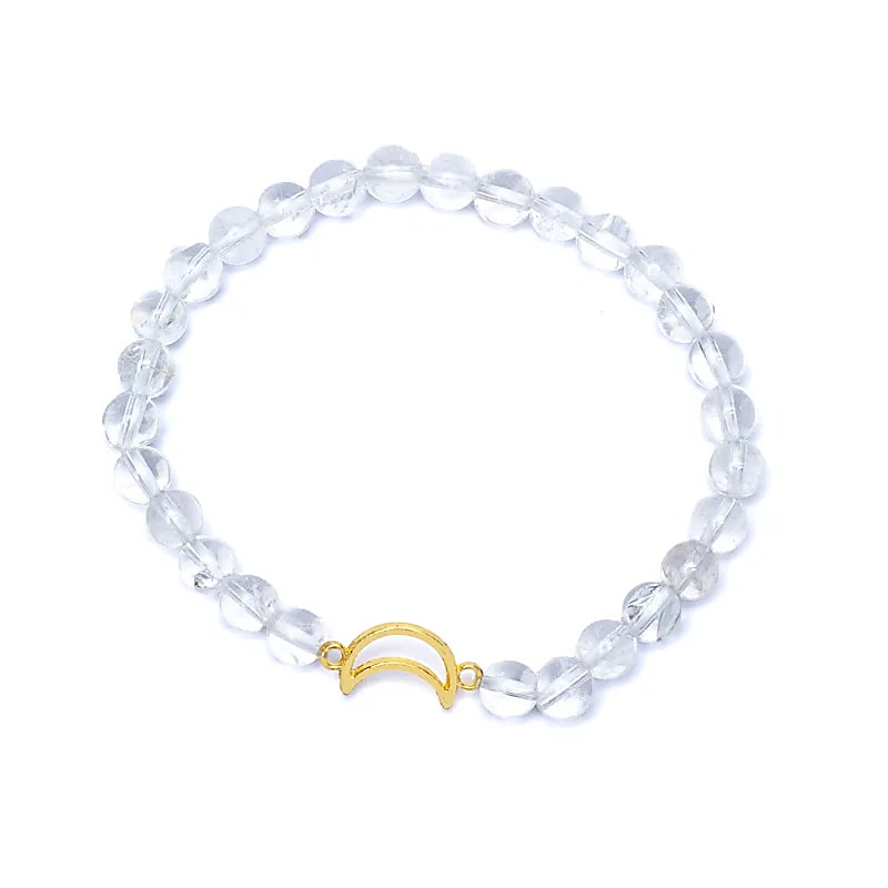 Armband klar kvarts resår med månberlock 6mm - 2
