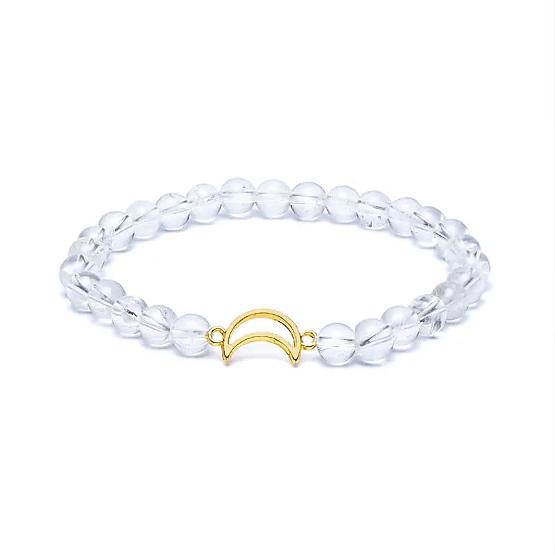 Armband klar kvarts resår med månberlock 6mm