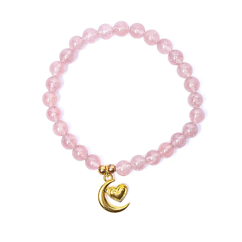 Armband jordgubb kvarts resår med hjärta/måne berlock 6mm - 3