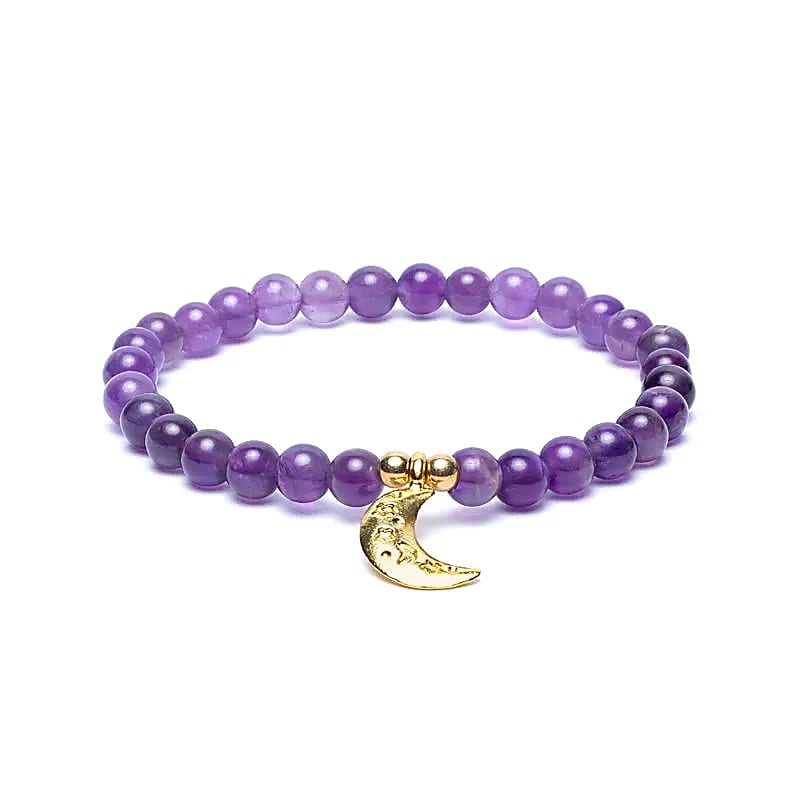 Armband ametist resår med månberlock 6mm