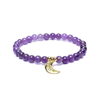 Armband ametist resår med månberlock 6mm