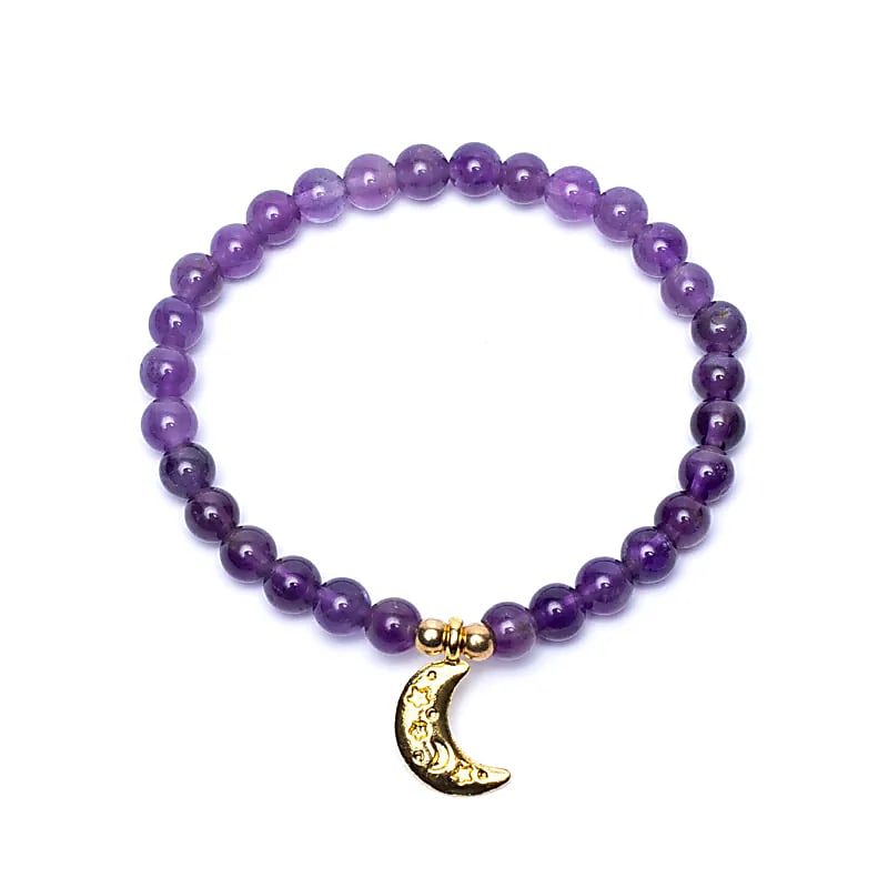 Armband ametist resår med månberlock 6mm - 2