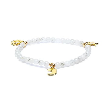 Armband månsten resår med berlocker med stjärna/måne/sol 4mm