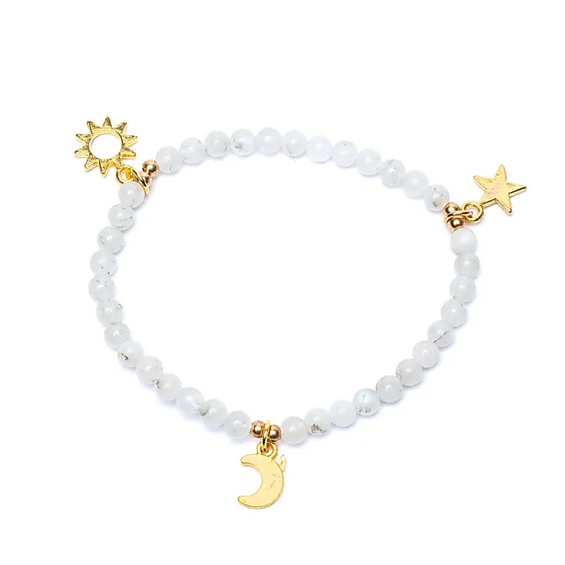 Armband månsten resår med berlocker med stjärna/måne/sol 4mm - 2