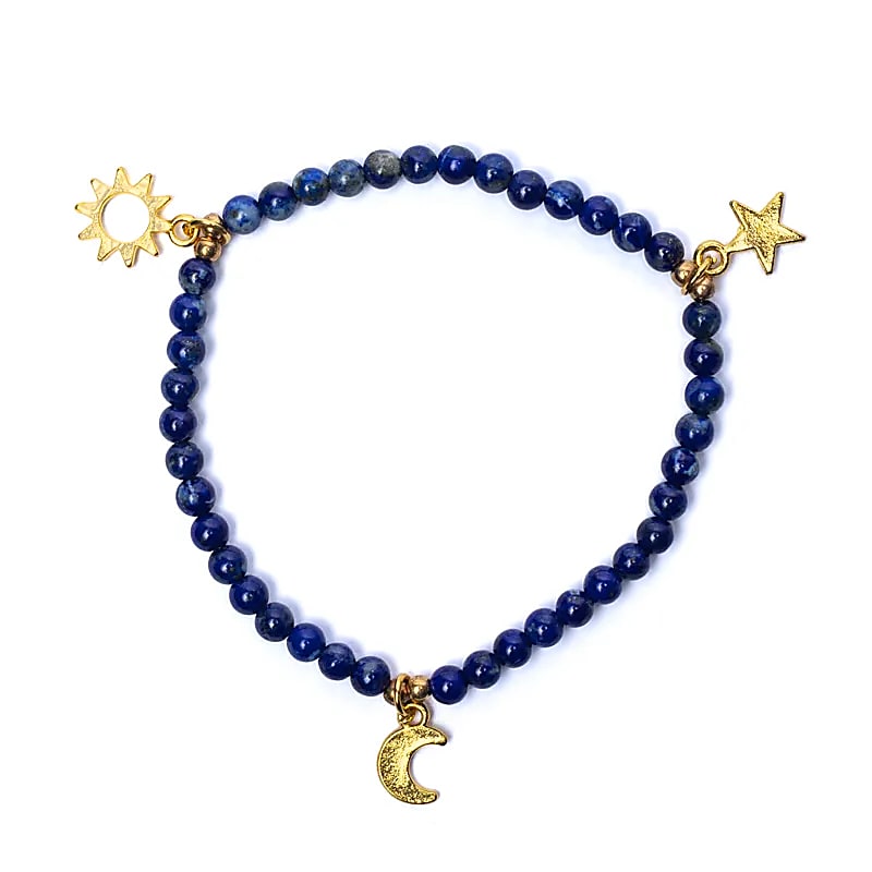 Armband lapis elastisk med berlocker med stjärna/måne/sol 4mm - 2