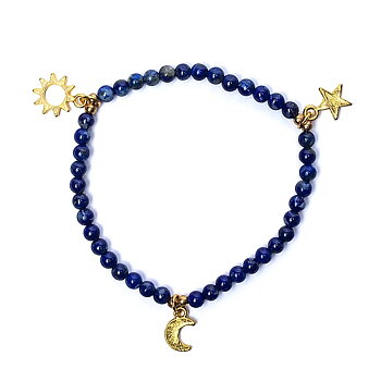 Armband lapis elastisk med berlocker med stjärna/måne/sol 4mm