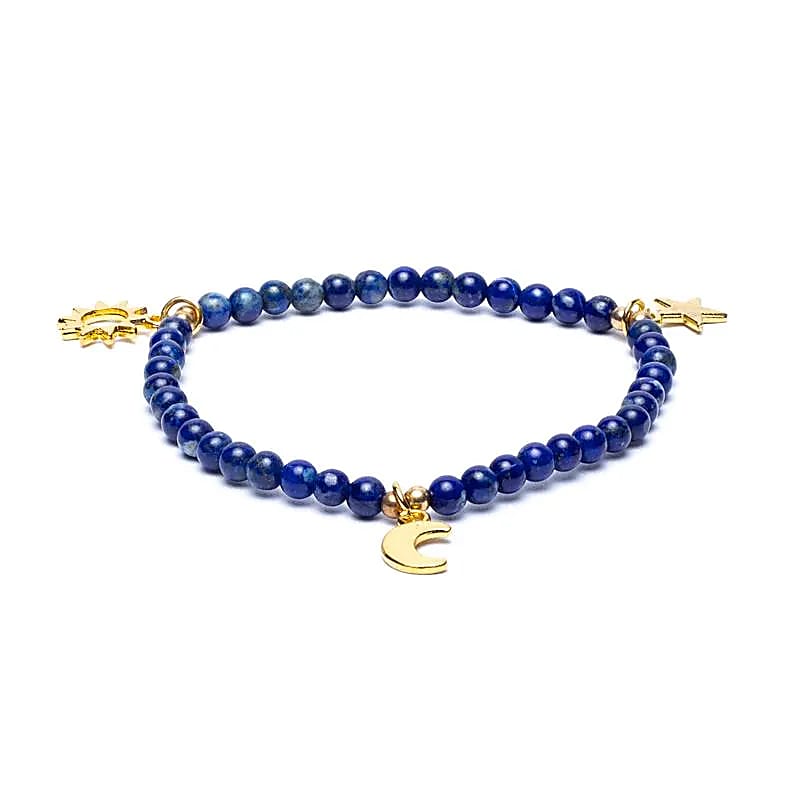 Armband lapis elastisk med berlocker med stjärna/måne/sol 4mm