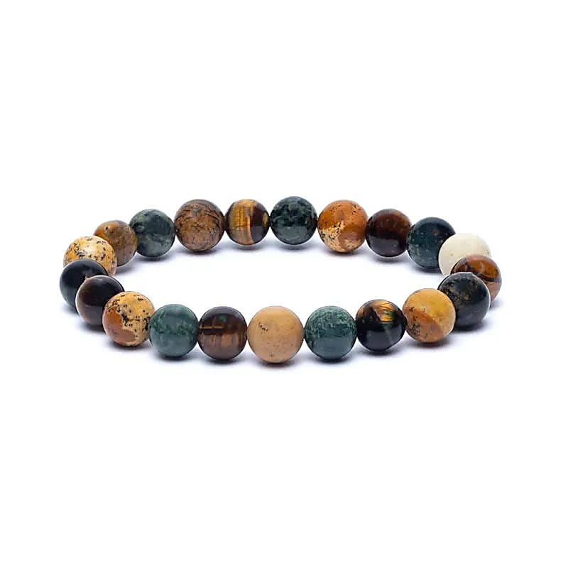 Armband kambaba jaspis/tigeröga/bildjaspis resår 8mm