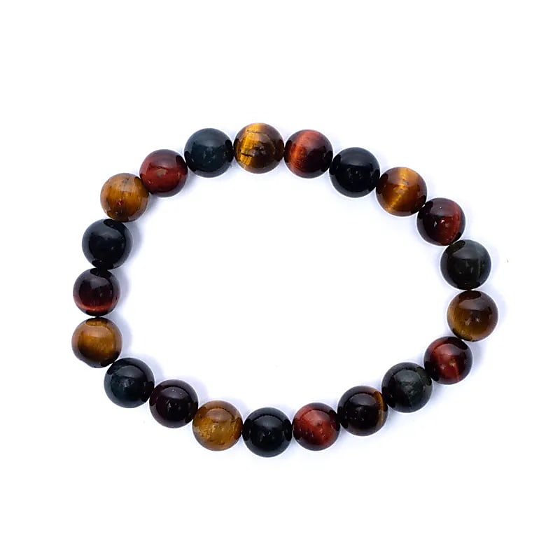 Armband trippel tigeröga (röd/orange/blå) resår 8mm - 2