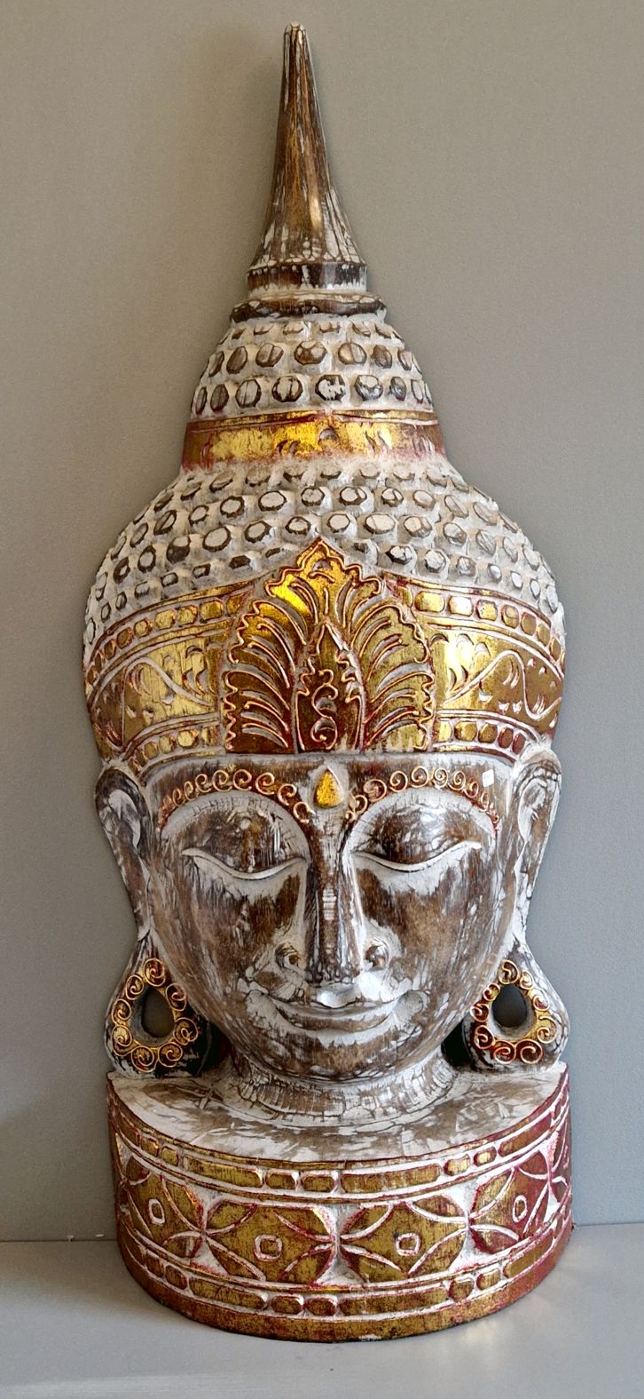 Buddha  Huvud , Vit/Guld/Röd 