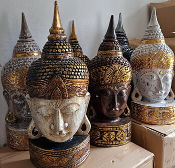 Buddha  Huvud , Vit/Guld/Röd 