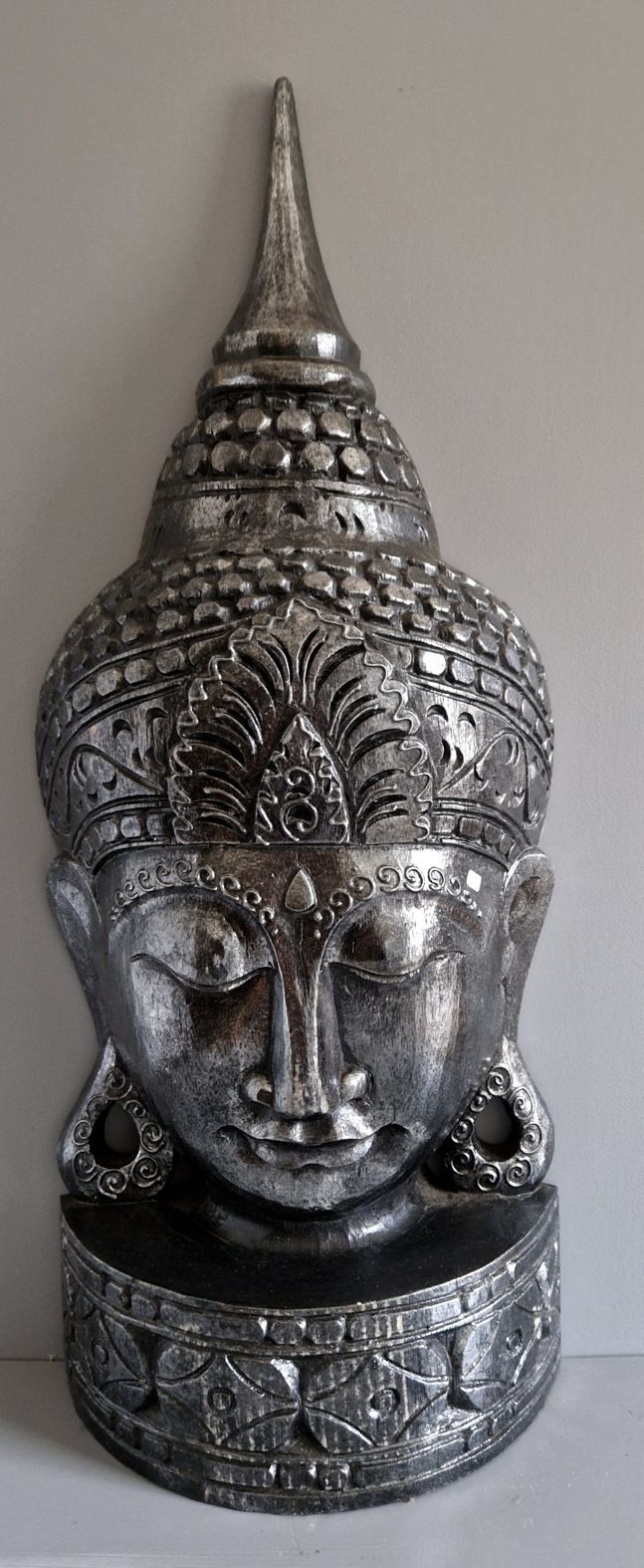 Buddha  Huvud , Antik Vit med Guld / Svart / Röd